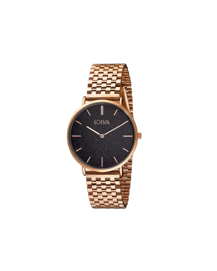 Loisir ρολόι με ατσάλινο μπρασελέ ροζ χρυσό και μαύρο καντράν 11L05-00514