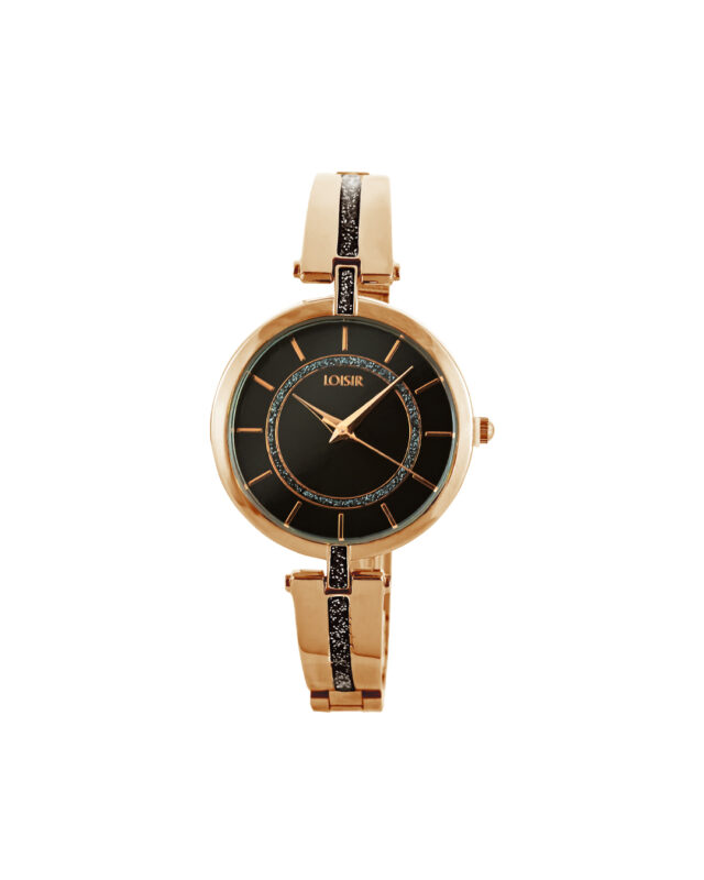 Loisir ρολόι με ροζ χρυσό μεταλλικό μπρασελέ και μαύρο καντράν 11L05-00594