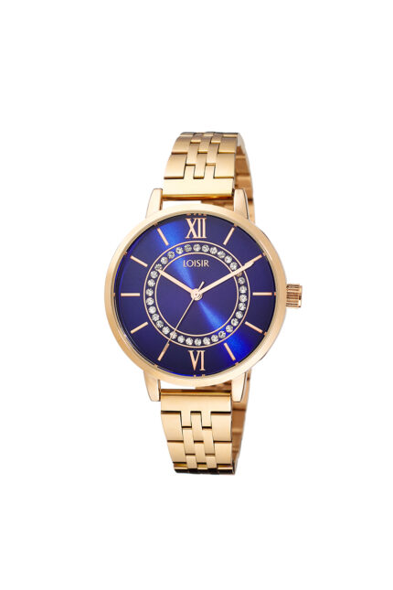 Loisir ρολόι με ροζ χρυσό μεταλλικό μπρασελέ και μπλε καντράν 11L05-00599