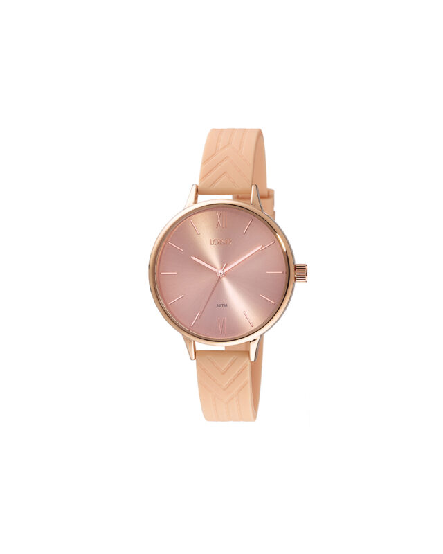 Loisir ρολόι με nude λουράκι σιλικόνης & ροζ χρυσό καντράν 11L75-00291