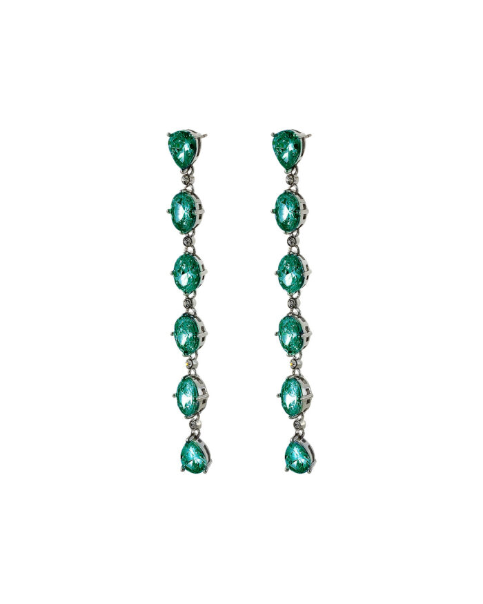 Loisir σκουλαρίκια μεταλλικά ασημί με πράσινα κρύσταλλα 03L15-01249