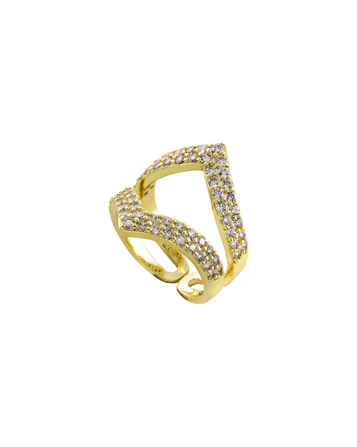Loisir δαχτυλίδι μεταλλικό επίχρυσο με σειρές λευκά ζιργκόν 04L15-00442