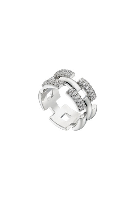 Loisir δαχτυλίδι μεταλλικό ασημί με λευκά ζιργκόν 04L15-00558