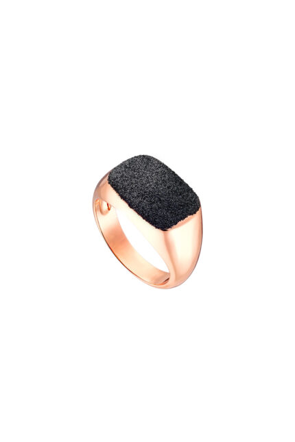 Loisir δαχτυλίδι μεταλλικό ροζ χρυσό ορθογώνιο με μαύρο glitter 04L15-00626