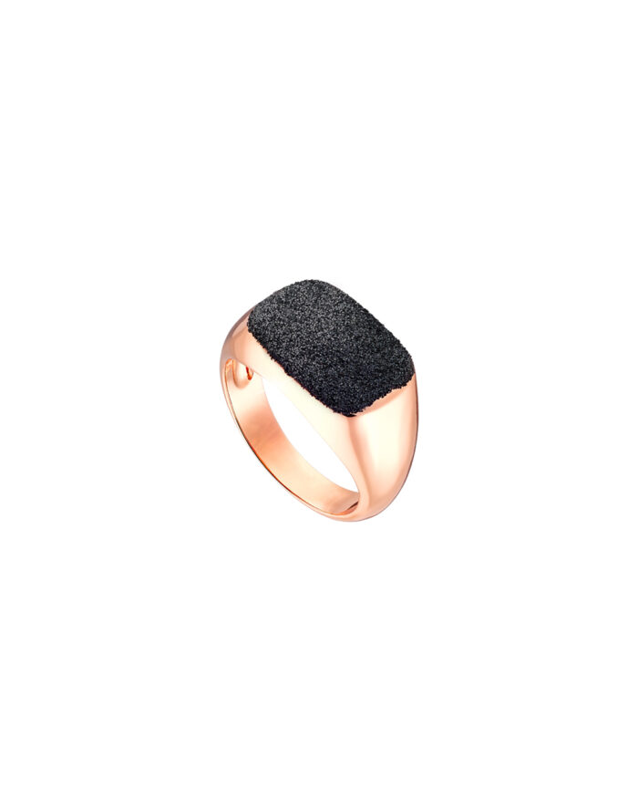 Loisir δαχτυλίδι μεταλλικό ροζ χρυσό ορθογώνιο με μαύρο glitter 04L15-00626