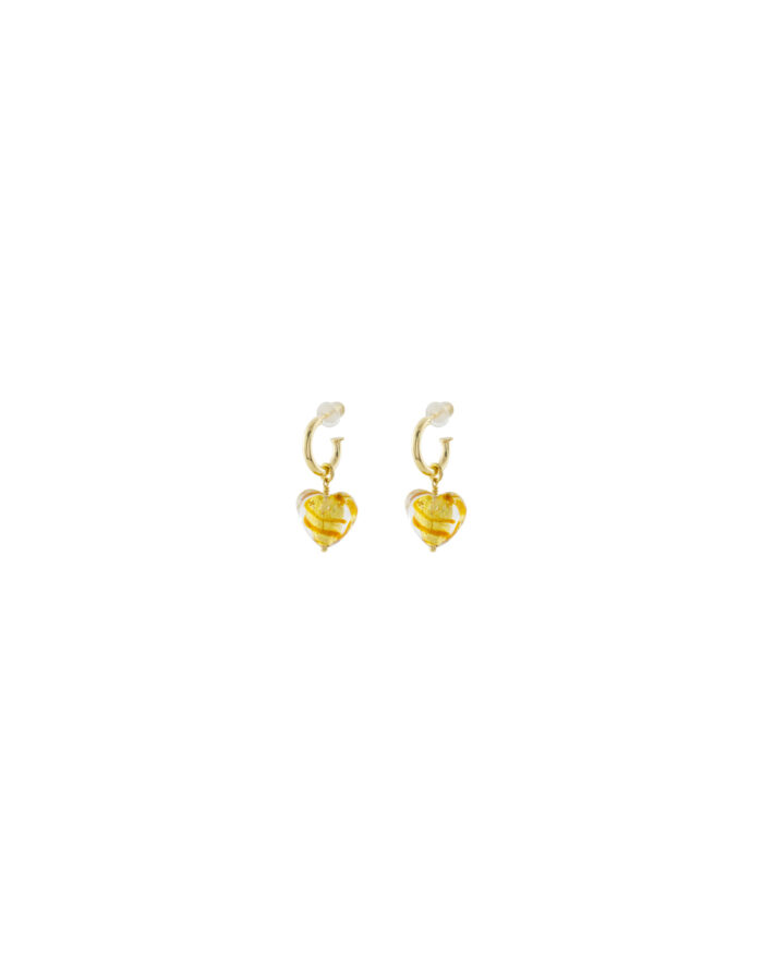 Loisir σκουλαρίκια ασημένια επίχρυσα κρικάκια με χρυσή-πορτοκαλί καρδιά 03L05-01107