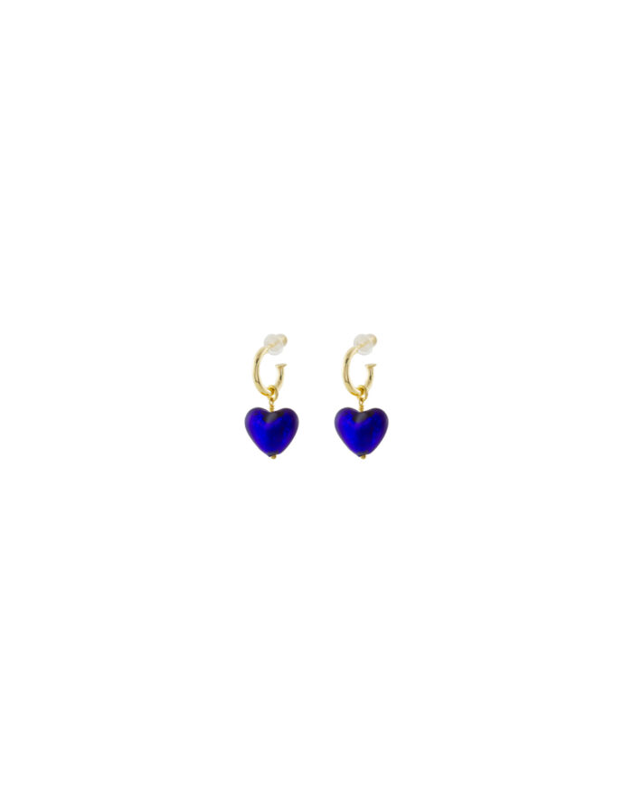 Loisir σκουλαρίκια ασημένια επίχρυσα κρικάκια με μπλε καρδιά 03L05-01109