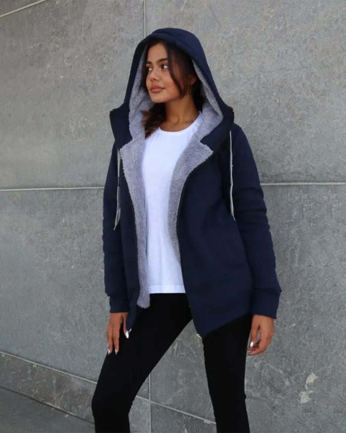 Unisex ζακέτα φούτερ με γούνινη επένδυση σε μπλε | Bodymove - Image 2