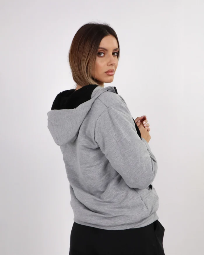 Unisex ζακέτα φούτερ με γούνινη επένδυση σε γκρι | Bodymove - Image 5