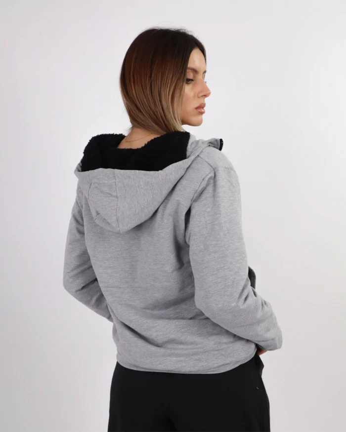 Unisex ζακέτα φούτερ με γούνινη επένδυση σε γκρι | Bodymove - Image 4