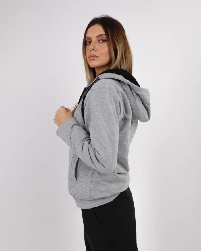 Unisex ζακέτα φούτερ με γούνινη επένδυση σε γκρι | Bodymove - Image 3