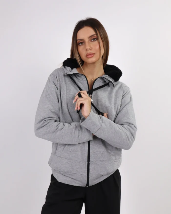 Unisex ζακέτα φούτερ με γούνινη επένδυση σε γκρι | Bodymove - Image 2