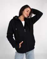 Unisex ζακέτα φούτερ με γούνινη επένδυση σε μαύρο | Bodymove - Image 3