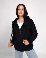 Unisex ζακέτα φούτερ με γούνινη επένδυση σε μαύρο | Bodymove