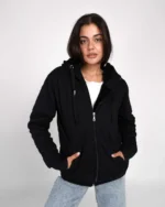 Unisex ζακέτα φούτερ με γούνινη επένδυση σε μαύρο | Bodymove - Image 2