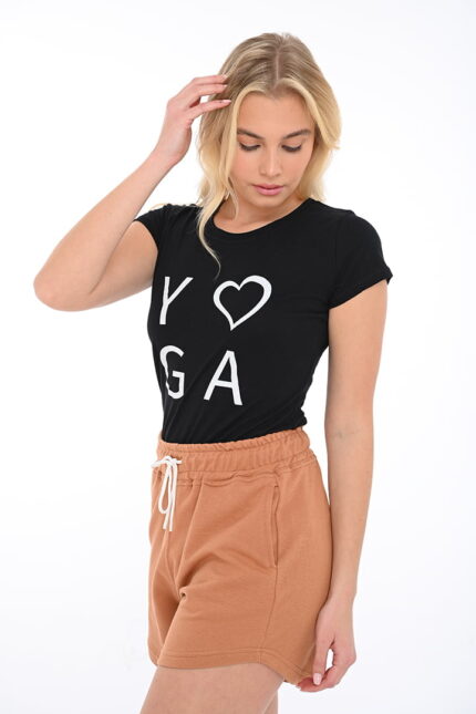 T-Shirt με στάμπα ''yoga'' μαύρο