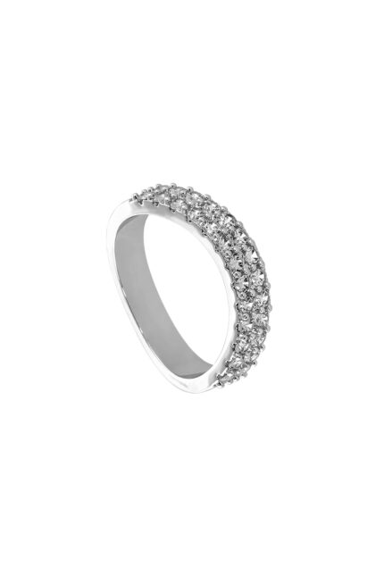 Loisir δαχτυλίδι μεταλλικό ασημί με λευκά ζιργκόν 04L15-00436