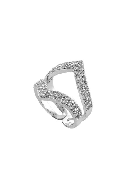 Loisir δαχτυλίδι μεταλλικό ασημί με σειρές λευκά ζιργκόν 04L15-00440