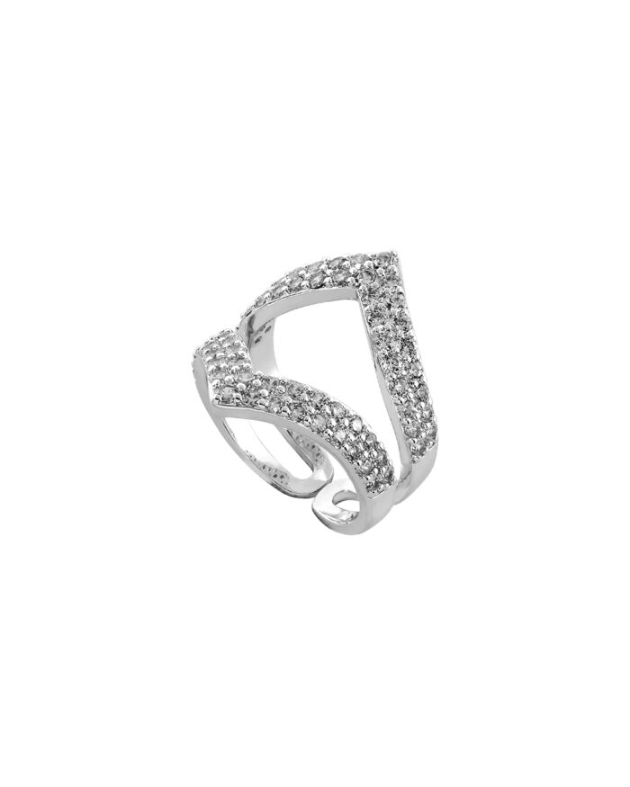 Loisir δαχτυλίδι μεταλλικό ασημί με σειρές λευκά ζιργκόν 04L15-00440