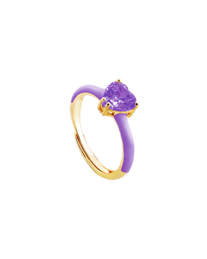 Loisir δαχτυλίδι μεταλλικό επίχρυσο μωβ με μωβ ζιργκόν καρδιά 04L15-00551