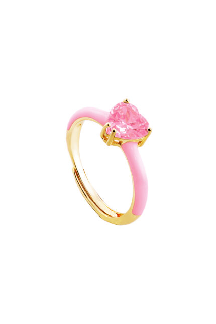 Loisir δαχτυλίδι μεταλλικό επίχρυσο ροζ με ροζ ζιργκόν καρδιά 04L15-00552