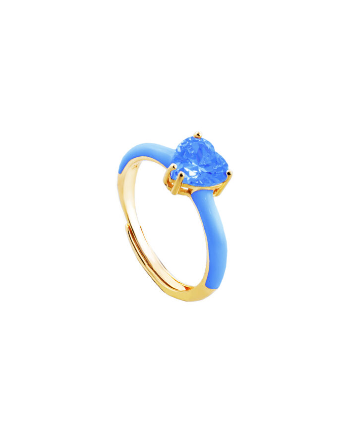 Loisir δαχτυλίδι μεταλλικό επίχρυσο γαλάζιο με γαλάζια ζιργκόν καρδιά 04L15-00553