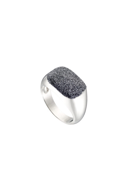 Loisir δαχτυλίδι μεταλλικό ασημί ορθογώνιο με denim glitter 04L15-00625