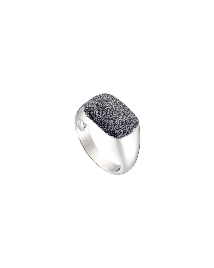 Loisir δαχτυλίδι μεταλλικό ασημί ορθογώνιο με denim glitter 04L15-00625