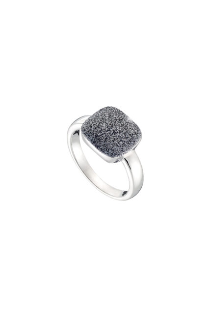 Loisir δαχτυλίδι μεταλλικό ασημί τετράγωνο με denim glitter 04L15-00628