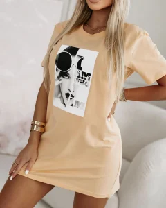 Μπλουζοφόρεμα με τύπωμα μαύρο μεζ