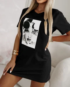 Μπλουζοφόρεμα με τύπωμα μαύρο