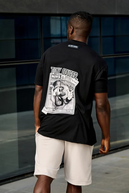 Ανδρική κοντομάνικη μπλούζα skroutz newspaper Tony Couper μαύρο χρώμα