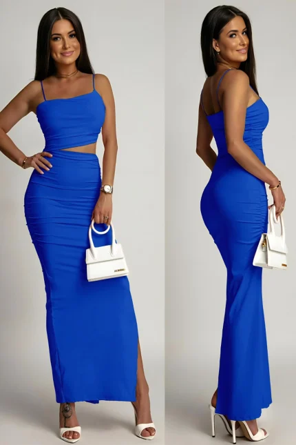 Φόρεμα maxi με άνοιγμα μπλε ρουά