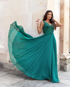 Φόρεμα maxi με στράς πράσινο