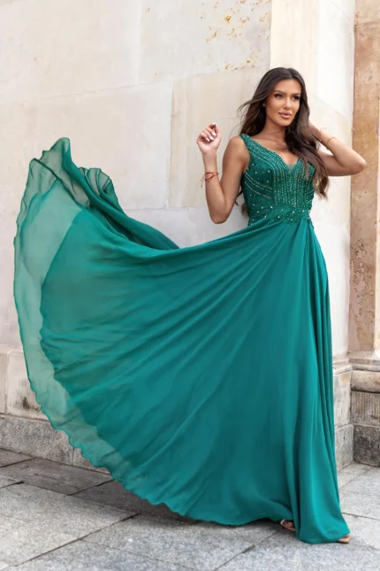 Φόρεμα maxi με στράς πράσινο