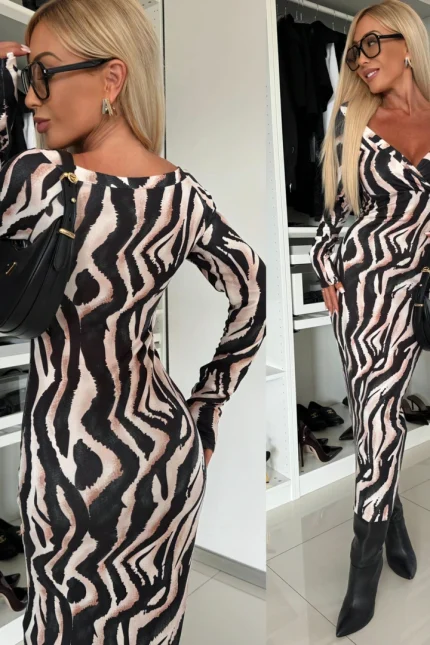 forema-midi-animal-print-krouaze μαύρο