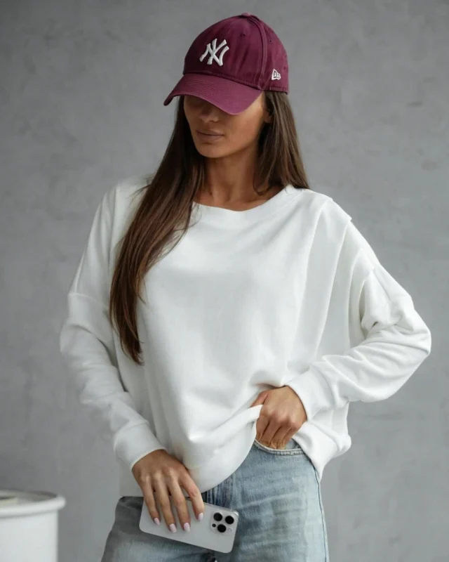 λευκή Μπλούζα oversized με πιέτες στους ώμους
