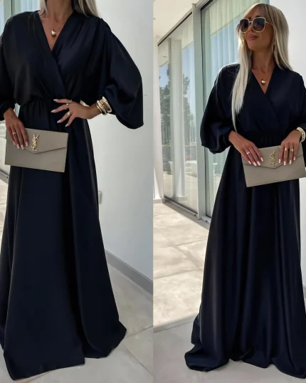 μαύρο Φόρεμα maxi σατέν κρουαζέ