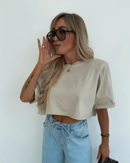 μπεζ Crop top με βάτες