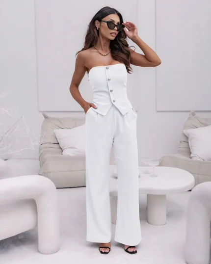 λευκό Σετ παντελόνι με strapless μπλούζα