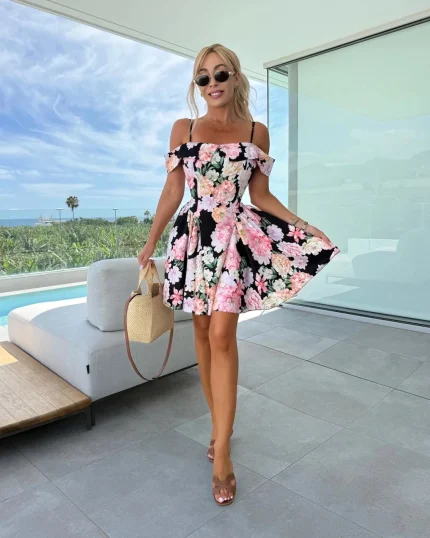 μαύρο Φόρεμα μίνι floral