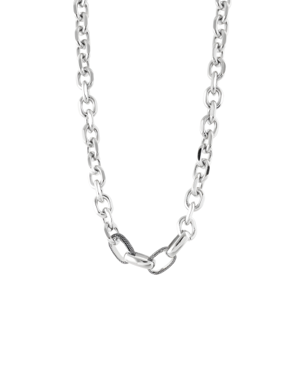 Oxette κολιέ Natrix μεταλλικό ασημί καδένα με oxidised κρίκους 01X15-00477