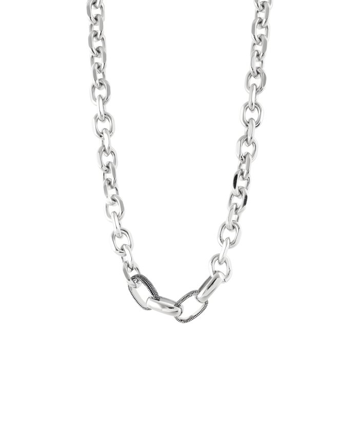 Oxette κολιέ Natrix μεταλλικό ασημί καδένα με oxidised κρίκους 01X15-00477