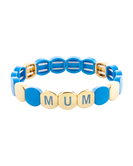 Loisir βραχιόλι Pop μεταλλικό επίχρυσο ελαστικό “mum” με γαλάζιο σμάλτο 02L15-01832