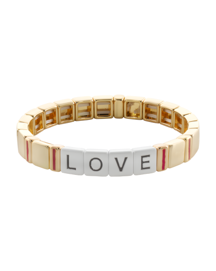 Loisir βραχιόλι Pop μεταλλικό επίχρυσο ελαστικό “love” με λευκό σμάλτο 02L15-01833