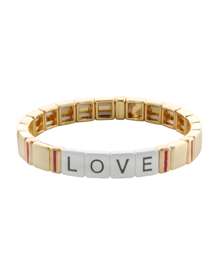 Loisir βραχιόλι Pop μεταλλικό επίχρυσο ελαστικό “love” με λευκό σμάλτο 02L15-01833