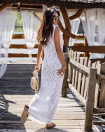 Αέρινο πλεκτό maxi φόρεμα boho chic - Image 3