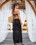 Maxi φόρεμα πλεκτό στράπλες με cut-outs - Image 3