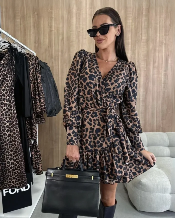 Φόρεμα μίνι κρουαζέ animal print - Image 1