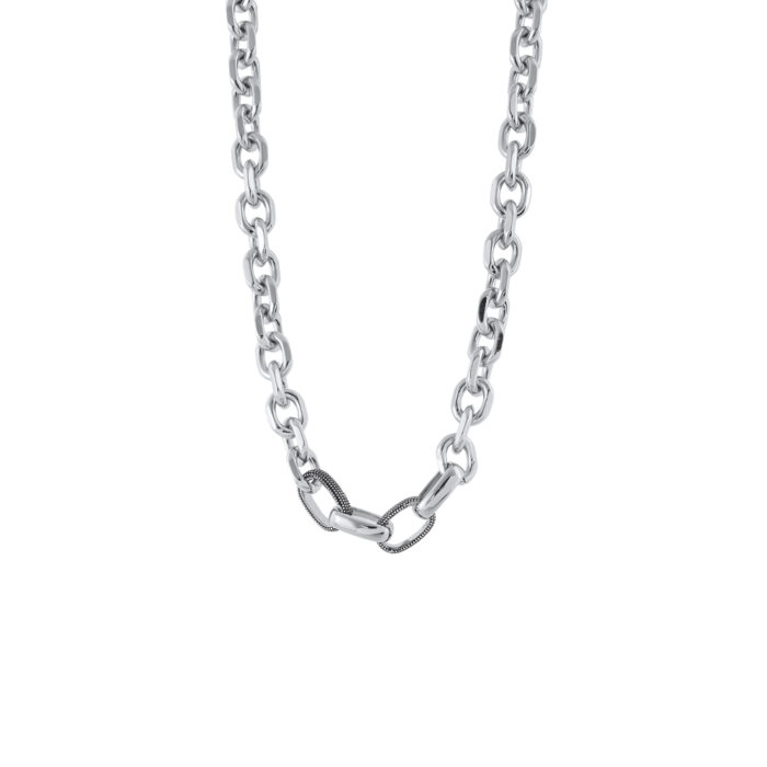 Oxette κολιέ Natrix μεταλλικό ασημί καδένα με oxidised κρίκους 01X15-00477 - Image 1